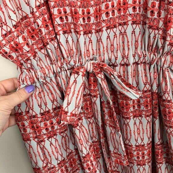 Collective Concepts Red & Grey Patterned Drawstring Waist Dress Size Small - Picture 7 of 8